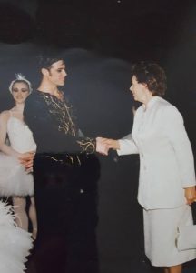 Campbell McKenzie with HRH Princess Margaret, post-performance of Galina Samsova's Swan Lake, Scottish Ballet